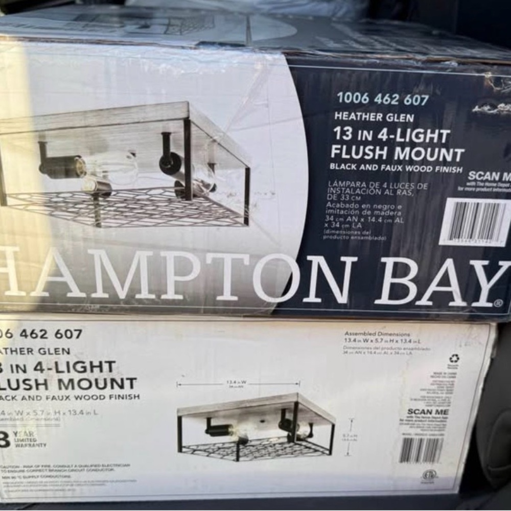 Hampton Bay Black and Faux Wood 4-Light Flush Mount